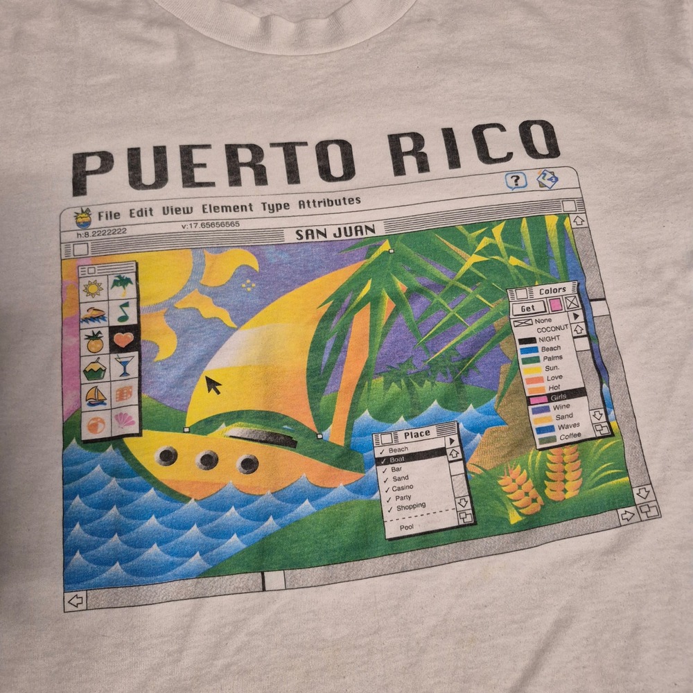 Vintage Puerto Rico Shirt San Juan Computer Graphic Mens XL White Cotton - Picture 3 of 10